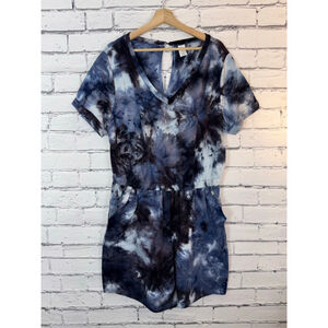 Women's LIVI by Lane Bryant Blue Purple Tie Dye Romper Shorts Plus Size 18/20